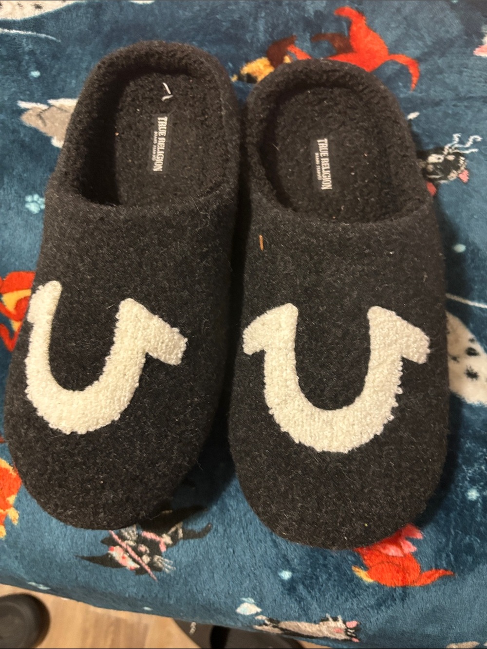 True Religion Kids Black Slip-On Slippers with White Logo Accent